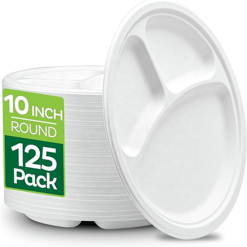 3 Compartment Disposable Biodegradable Paper Plate