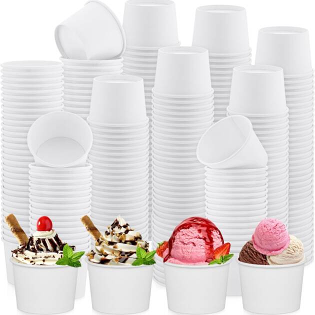 100 Pack Disposable Paper Ice Cream Cups