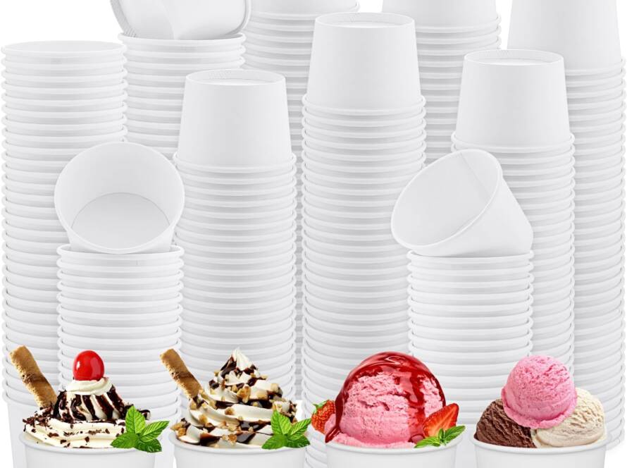 100 Pack Disposable Paper Ice Cream Cups